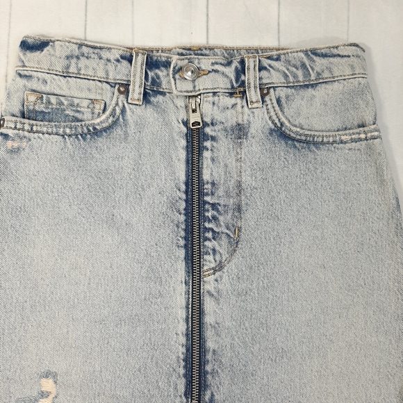 Allsaints Mabel Distressed Denim Skirt UK 4 Stonewashed Split Front Hem Festival - Picture 9 of 15